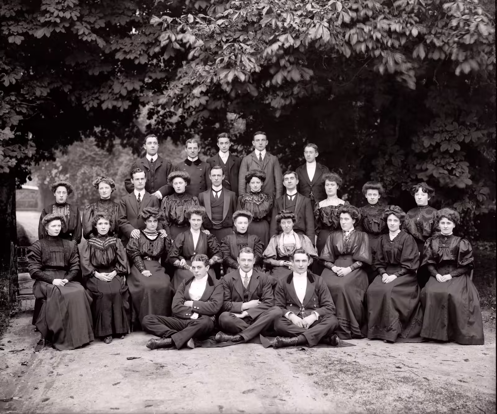 Indoor staff of an English country house arranged in a formal group portrait, c.1905