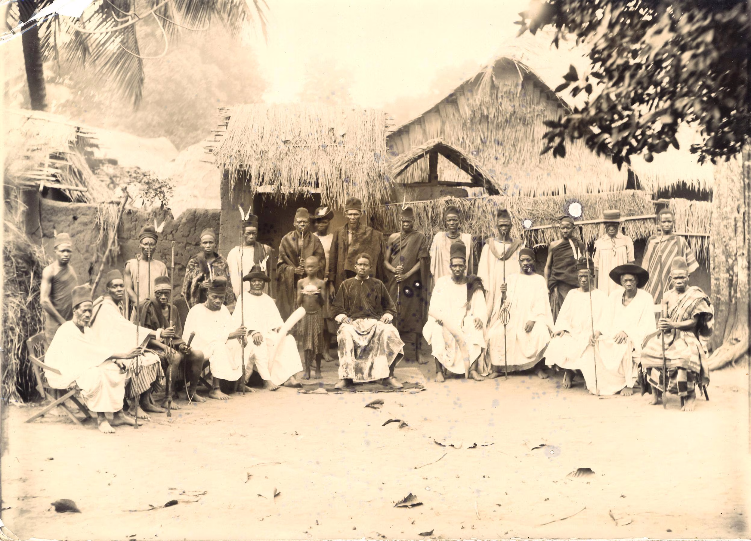 Group portrait of titled Igbo men, members of the Nze na Ozo society, c. 1900–1915